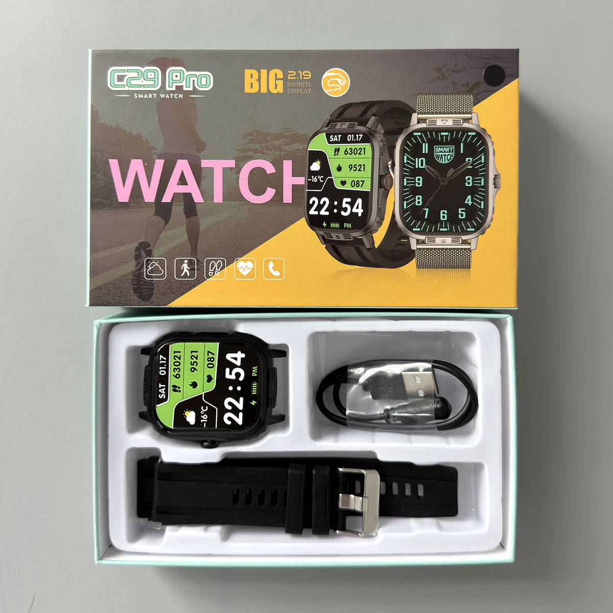 The C29 Pro Smart And Sports Watch Is Equipped With Heart Rate And Blood Oxygen Saturation Monitoring Functions