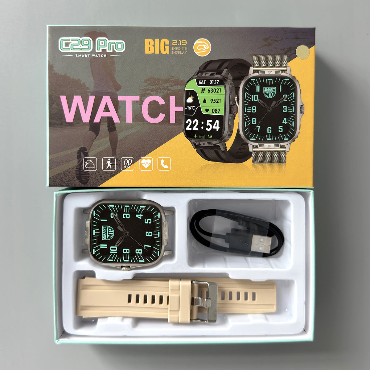The C29 Pro Smart And Sports Watch Is Equipped With Heart Rate And Blood Oxygen Saturation Monitoring Functions